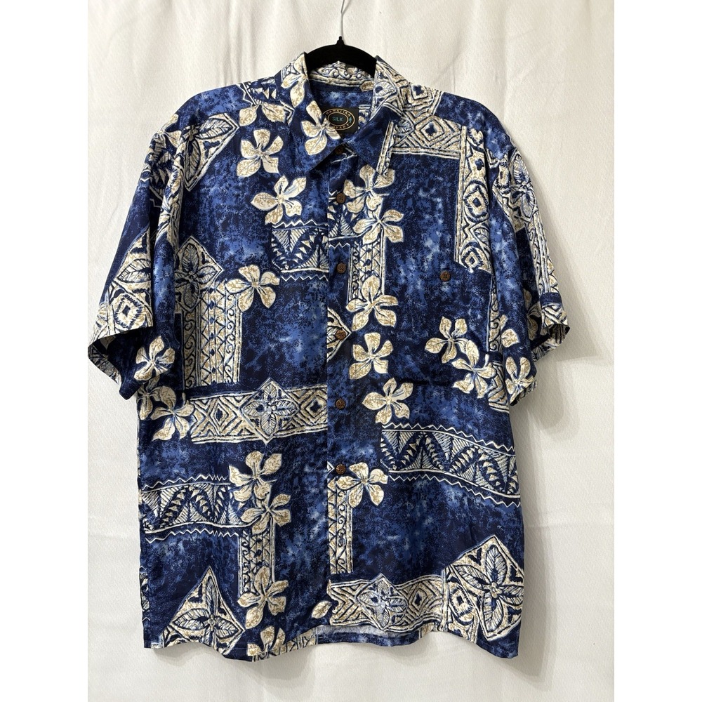 Hawaiian‎ Silk Company Shirt !00% Silk Size Medium Floral Tropical Short Sleeve